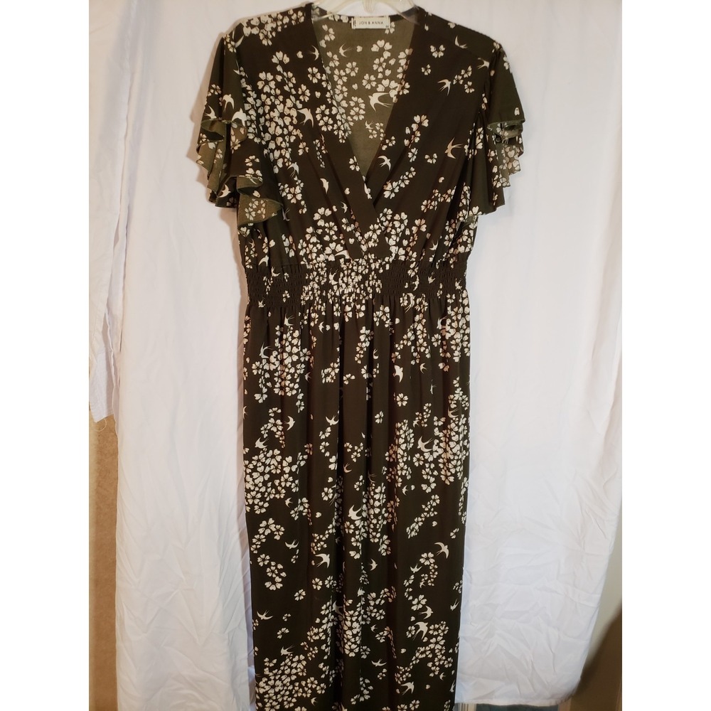 Women's Jon & Anna Green Floral Short Sleeve Maxi Dress Size 2X